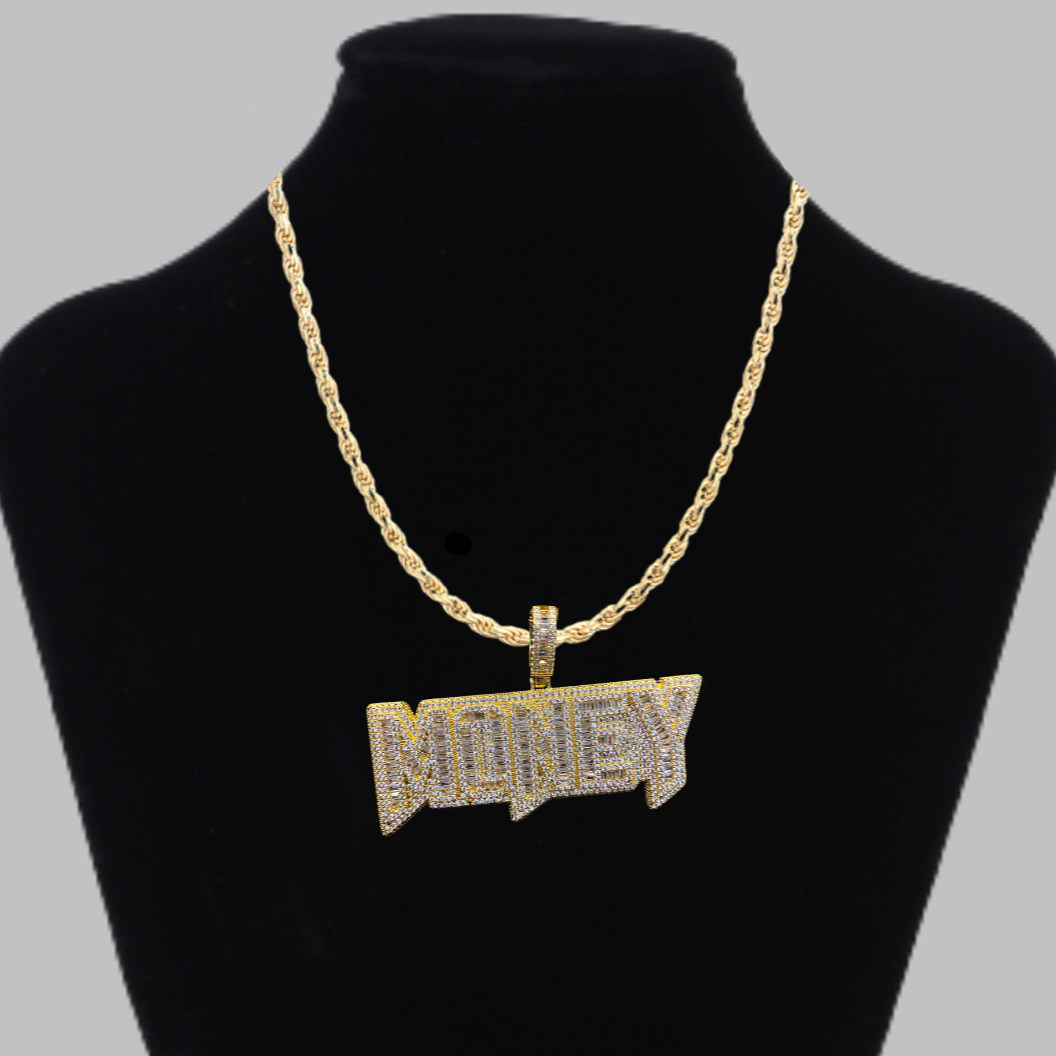 Money Iced Out Letter Diamond Pendant Necklace – Custom Hip Hop Jewelry for Men