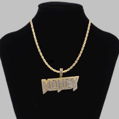 Money Iced Out Letter Diamond Pendant Necklace – Custom Hip Hop Jewelry for Men