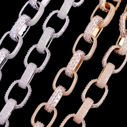20MM Baguette and Stones Box Link Iced Out Diamond Necklace Chain – Luxury Hip Hop Jewelry for Men & Women