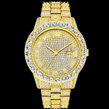 Roman Numerals Fully Stoned Dial Iced Out Diamond Watch – Luxury Hip Hop Timepiece