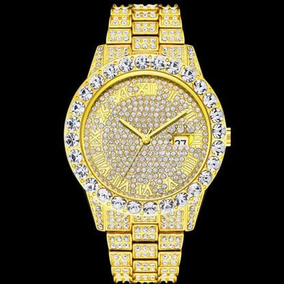 Roman Numerals Fully Stoned Dial Iced Out Diamond Watch – Luxury Hip Hop Timepiece