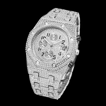 Bust Down Date Chronograph Iced Out Watch – Luxury Hip Hop Timepiece - CaratixJewelry