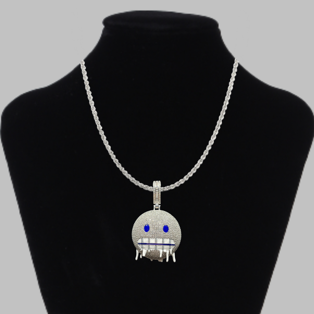 Iceman Blue Eyed Drippy Mouth Iced Out Diamond Pendant Necklace