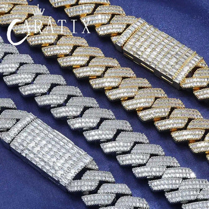 CARÁTIX 20mm Miami Cuban Link Chain Necklace – 2 Row Rectangle CZ Iced Out Hip Hop Bling Jewelry for Men | White Copper Gift