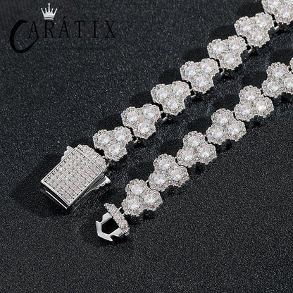 CARÁTIX - Hip Hop 5A+ Cubic Zirconia Paved Bling Iced Out Hive Shape Triangle Link Chain Necklace for Men Rapper Jewelry Golden Silver Color Valentine's Day Gift for Men & Girls & Boys Mothers' Day Gift #Springtok