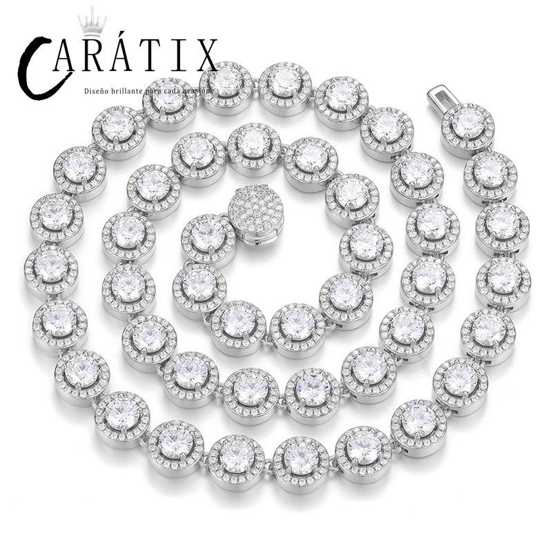 CARÁTIX - Hip Hop 3A+ CZ Stone Paved Bling Iced Out 1 Row Round CZ Stone Tennis Link Chain Necklaces for Men Rapper Jewelry Gift Valentine's Day Gift for Men & Girls & Boys Mothers' Day Gift #Springtok