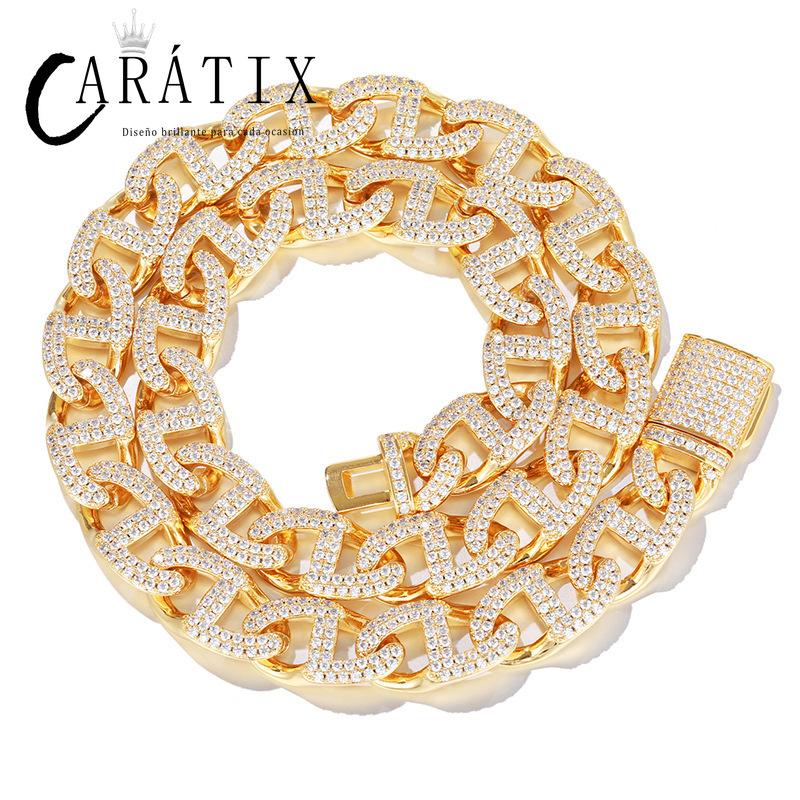 CARÁTIX 13mm Geometric Box Lock Chain | 5A+ CZ Iced Out Hip Hop Cuban Necklace for Men