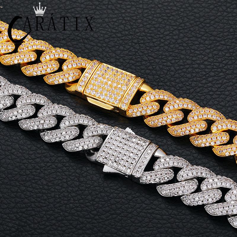 CARÁTIX 15mm Iced Out Cuban Link Chain Necklace – 3 Row Round CZ Hip Hop Bling Jewelry for Men | Rapper Gift
