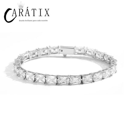 CARÁTIX Square CZ Tennis Chain | Iced Out Spring Buckle Hip Hop Necklace for Men & Women