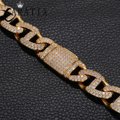 CARÁTIX 13mm Geometric Box Lock Chain | 5A+ CZ Iced Out Hip Hop Cuban Necklace for Men