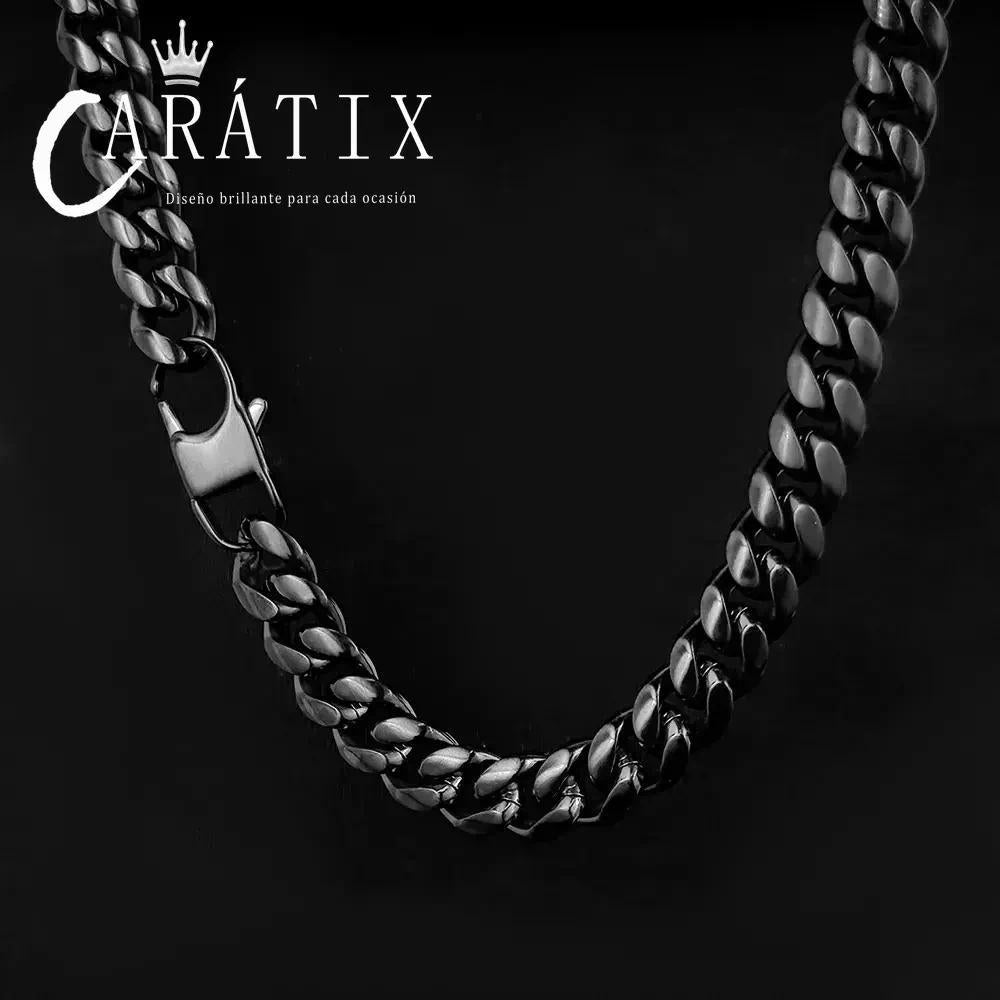 CARÁTIX - Nuoya 10mm Black Plated Stainless Steel Miami Cuban Link Necklace Cuban Chains for Men Women Valentine's Day Gift for Men & Girls & Boys Mothers' Day Gift #Springtok