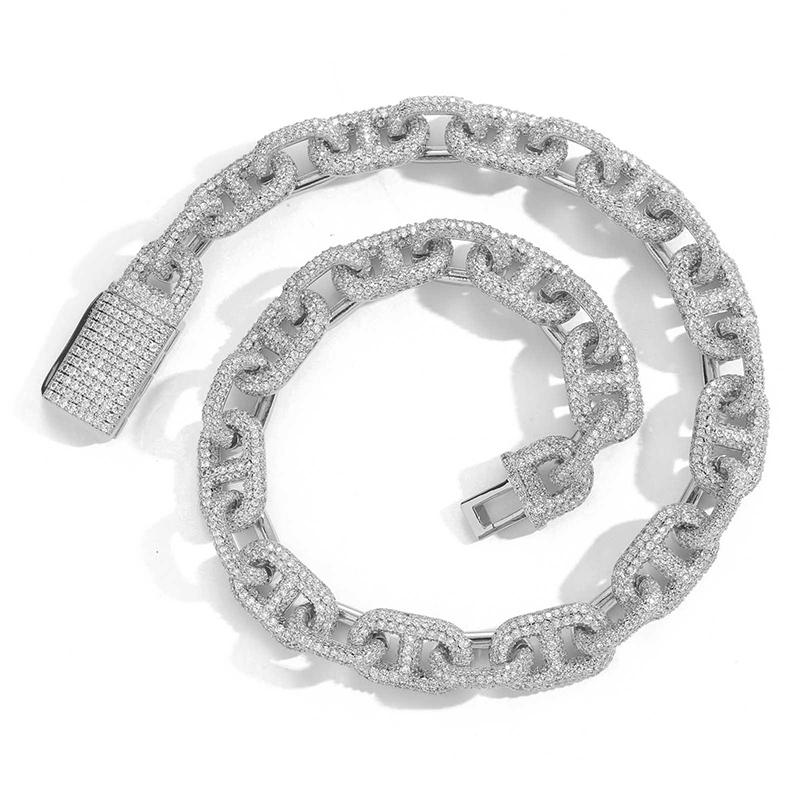 CARÁTIX Pig Nose Link Chain | 5A+ CZ Iced Out Hip Hop Necklace for Men (7"-24")