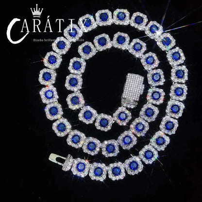 CARÁTIX - 12MM Silver Plated  Blue CZ Jumbo Square Sparkling Cluster Cubic Zirconia Tennis Link Chains for Men Valentine's Day Gift for Men & Girls & Boys Mothers' Day Gift #Springtok