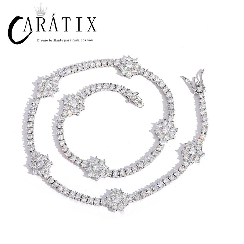 CARÁTIX 3mm Plum Flower Tennis Chain | Iced Out Hip Hop Choker Necklace for Women