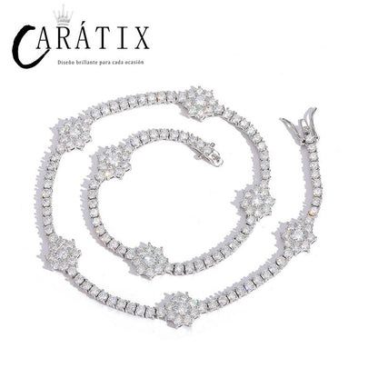 CARÁTIX 3mm Plum Flower Tennis Chain | Iced Out Hip Hop Choker Necklace for Women