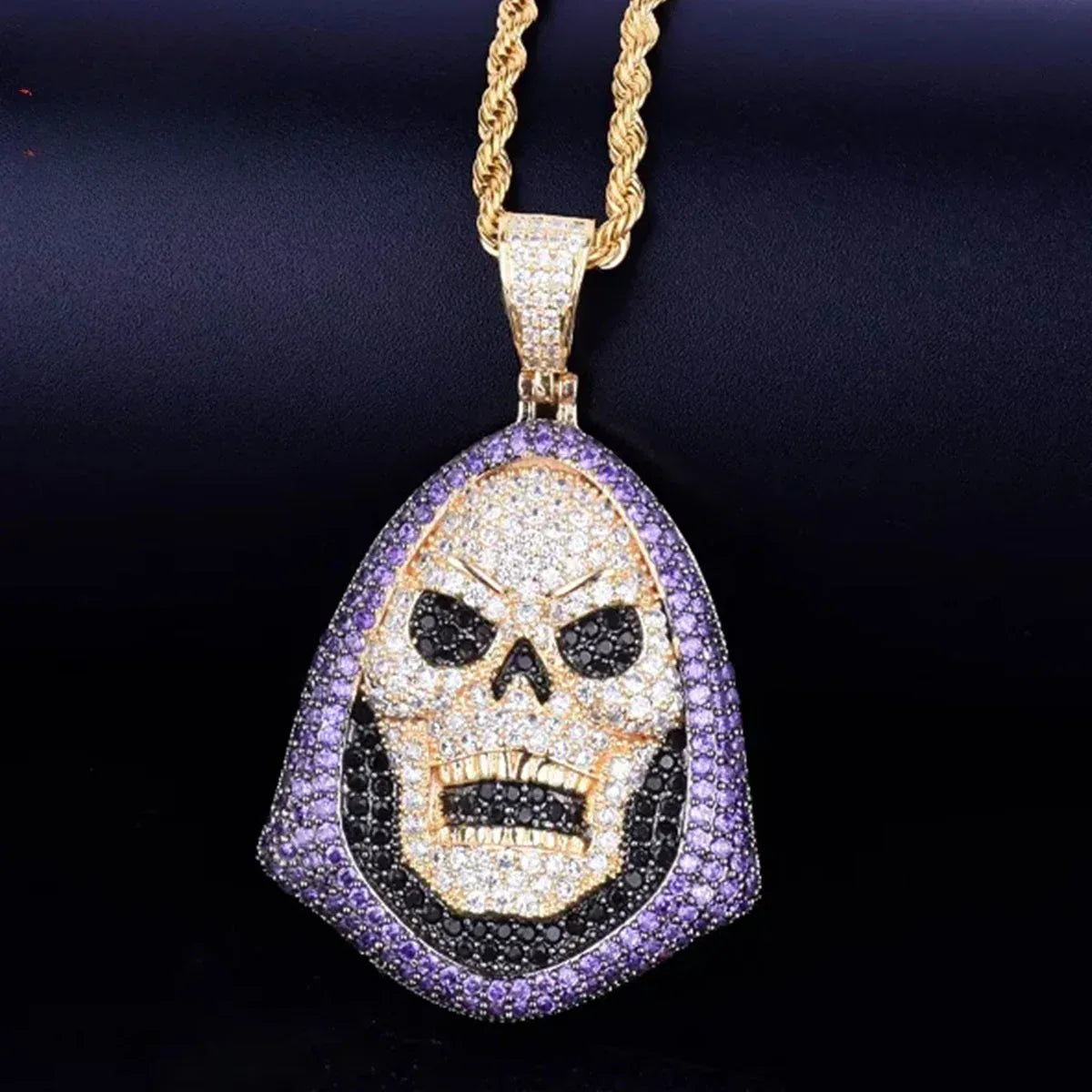 Men's Full Flood CZ Gothic Necklace | Premium Copper Biker Jewelry Caratix - CaratixJewelry
