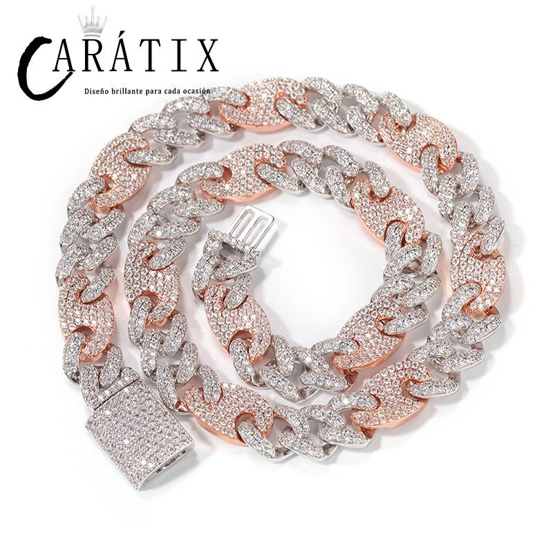 CARÁTIX Coffee Bean Cuban Link Chain Necklace – AAA CZ Iced Out Hip Hop Bling Jewelry for Men | Micro Paved Rapper Gift