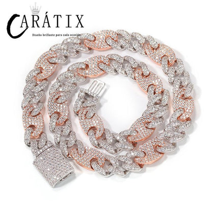 CARÁTIX Coffee Bean Cuban Link Chain Necklace – AAA CZ Iced Out Hip Hop Bling Jewelry for Men | Micro Paved Rapper Gift