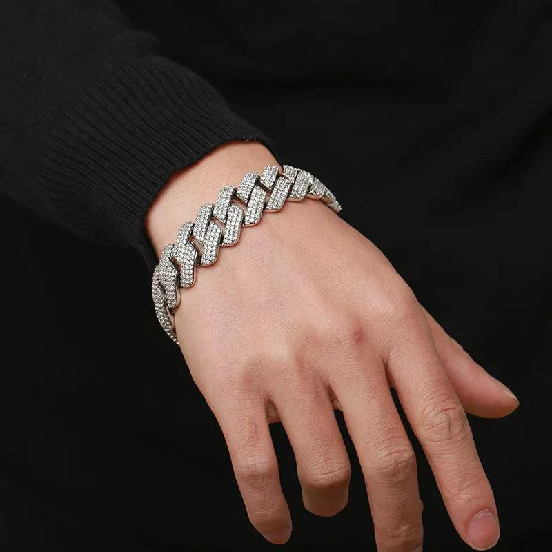 CARÁTIX – 20mm 3-Row Geometric Square Link Chain Necklace | Iced Out CZ Bling Hip Hop Jewelry for Men & Women, Rapper Street Style - CaratixJewelry
