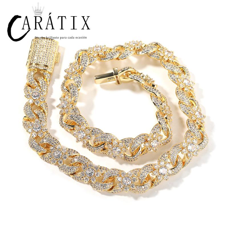 CARÁTIX – Iced Out Flower Infinity Round Cuban Link Chain Necklace | Hip Hop CZ Jewelry for Men & Women