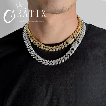 CARÁTIX 12mm Miami Cuban Link Chain Necklace – High Quality Bling Hip Hop Jewelry for Men | Iced Out Gift
