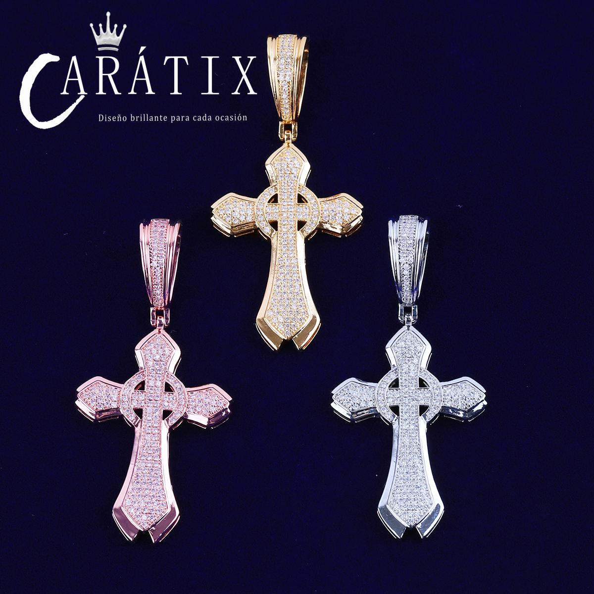 CARÁTIX Bubble Letter Iced Out Circle Cross Pendant Necklace – Hip Hop CZ Jewelry for Men & Women