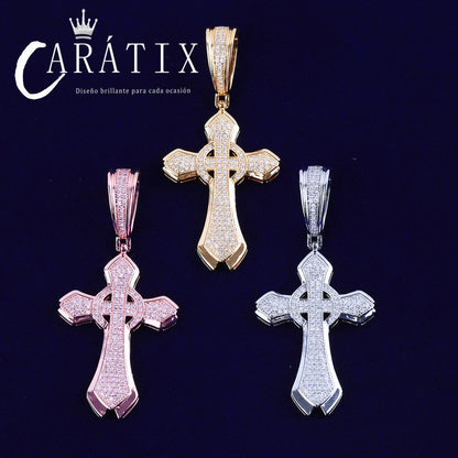 CARÁTIX Bubble Letter Iced Out Circle Cross Pendant Necklace – Hip Hop CZ Jewelry for Men & Women