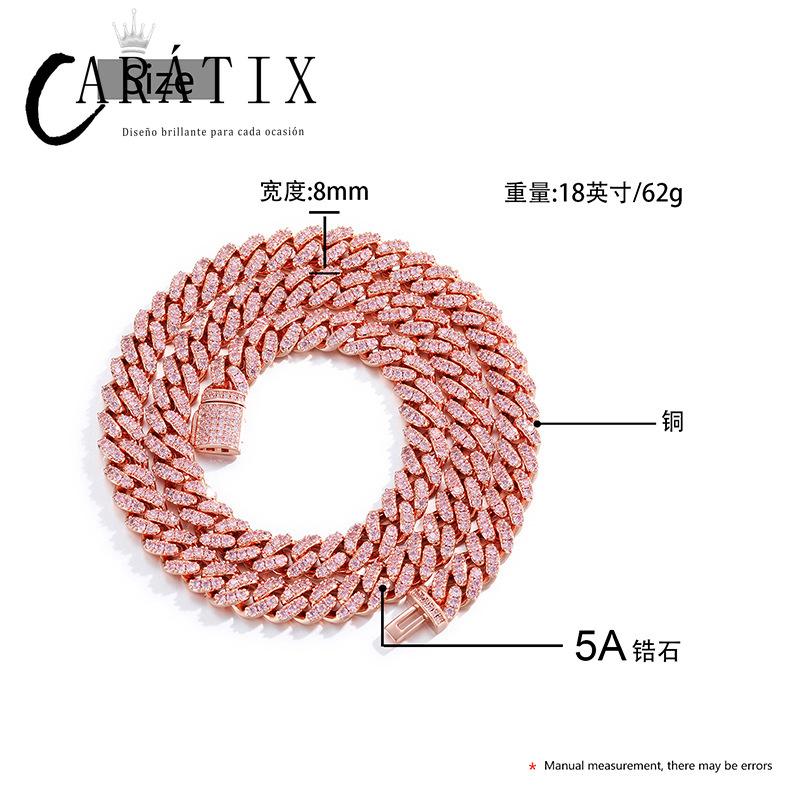 CARÁTIX 8mm Solid Cuban Link Chain Set – 5A+ CZ Iced Out Hip Hop Bling Bracelets & Necklaces for Men & Women | Unisex Rapper Gift