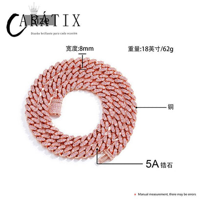 CARÁTIX 8mm Solid Cuban Link Chain Set – 5A+ CZ Iced Out Hip Hop Bling Bracelets & Necklaces for Men & Women | Unisex Rapper Gift