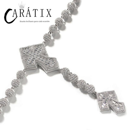 CARÁTIX Beads Cross Chain | 5A+ CZ Iced Out Hip Hop Necklace for Men