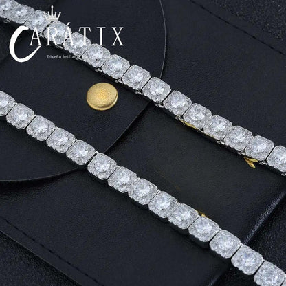 CARÁTIX - 7MM 5A Zircon Cluster Tennis Chain  Square Sparkling CZ Link Necklace Anniversary gift for him or her Valentine's Day Gift for Men & Girls & Boys Mothers' Day Gift #Springtok