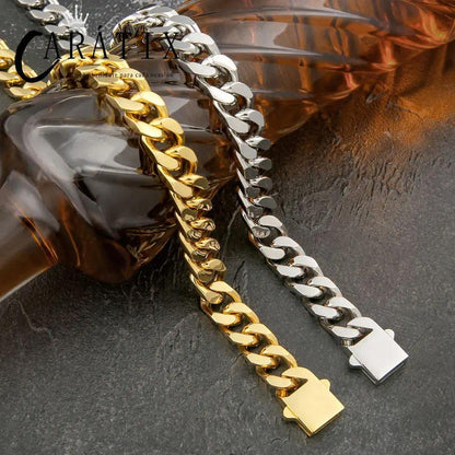 CARÁTIX - 8-16mm HipHop Miami Curb Cuban Chain Necklace Stainless Steel Men Cuban Link Chain Rappe Jewelry Mothers' Day Gift #Springtok