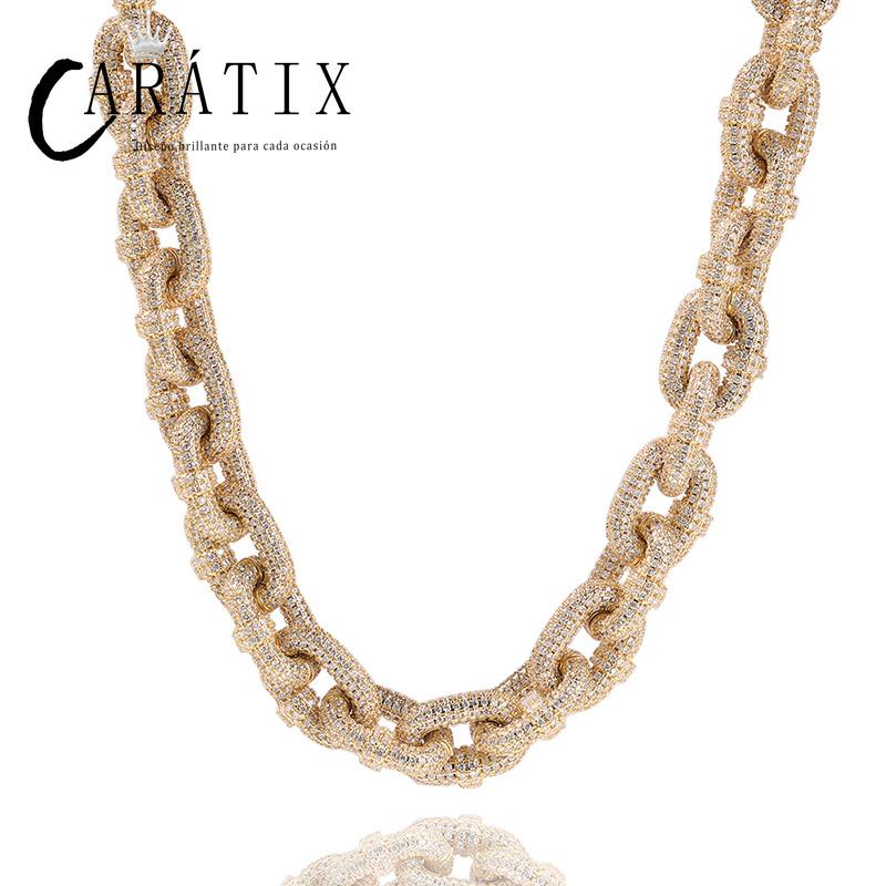 CARÁTIX 14mm O Shape Link Chain Necklace – 5A+ CZ Iced Out Hip Hop Bling Jewelry for Men | Solid Rapper Gift