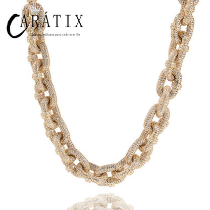 CARÁTIX 14mm O Shape Link Chain Necklace – 5A+ CZ Iced Out Hip Hop Bling Jewelry for Men | Solid Rapper Gift