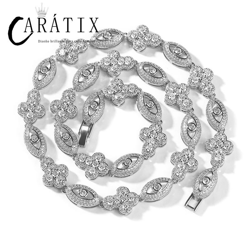 CARÁTIX Eyes & Cross Link Chain | 5A+ CZ Iced Out Hip Hop Bracelet Necklace for Men