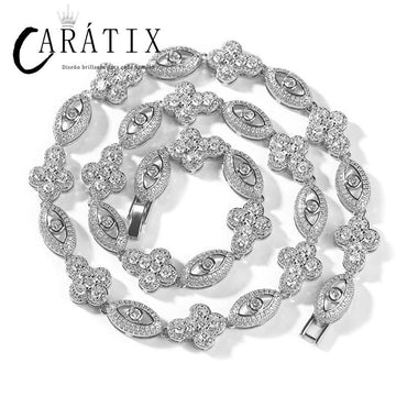 CARÁTIX Eyes & Cross Link Chain | 5A+ CZ Iced Out Hip Hop Bracelet Necklace for Men
