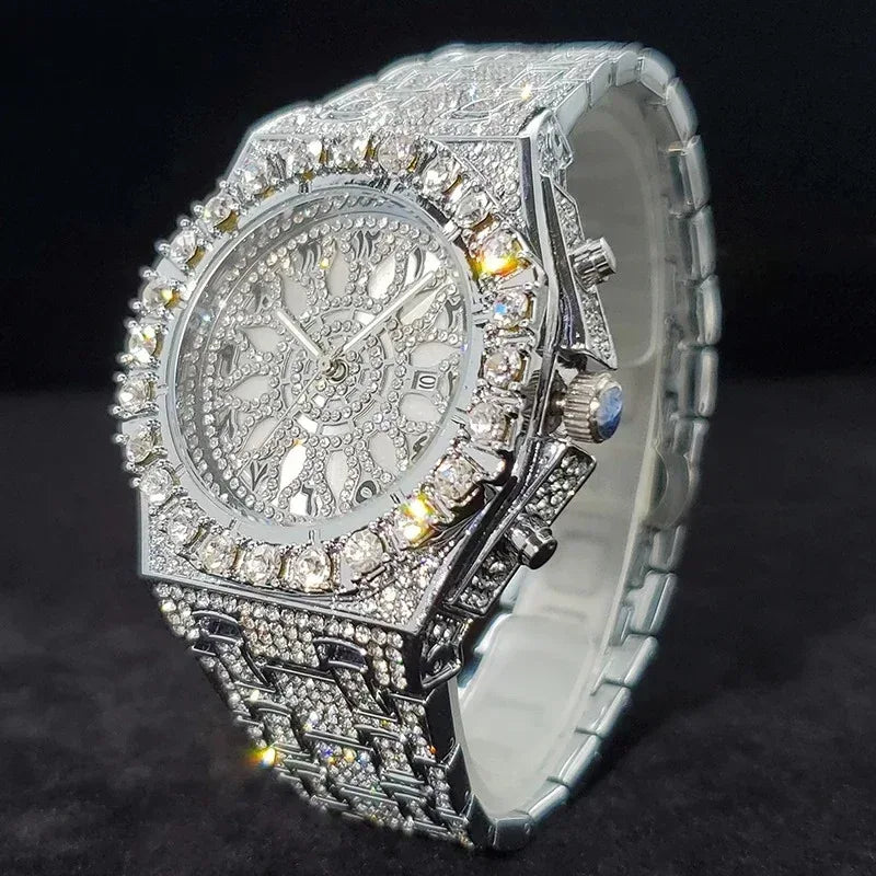 Luxury Full Iced Bright Zircon Men's Watch | Hip Hop Quartz Wristwatch | Waterproof Luminous Reloj Hombre | Caratix - CaratixJewelry