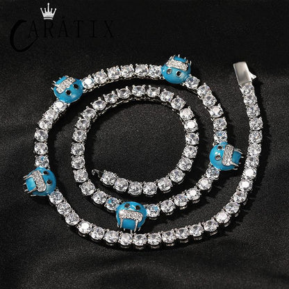 CARÁTIX - 5mm Hip Hop Bing Iced Out 1 Row CZ Stone Ice Face Tennis Link Chain Chokers Necklaces for Men Women Unisex Rapper Jewelry Valentine's Day Gift for Men & Girls & Boys Mothers' Day Gift #Springtok
