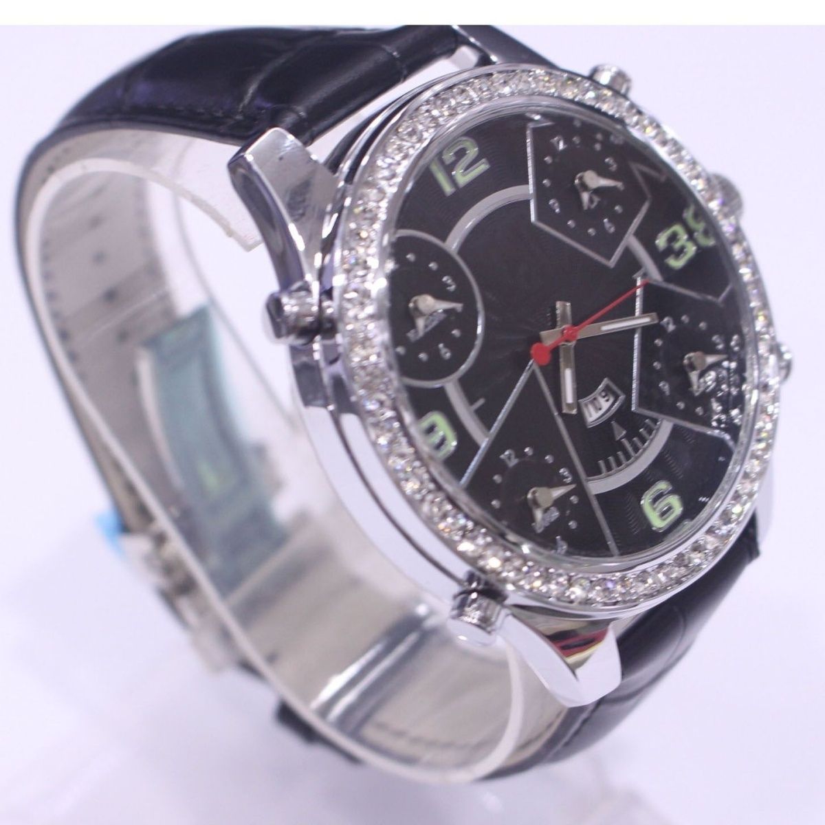 Rhinestone Starburst Watch Big Face Unisex Leather | Caratix