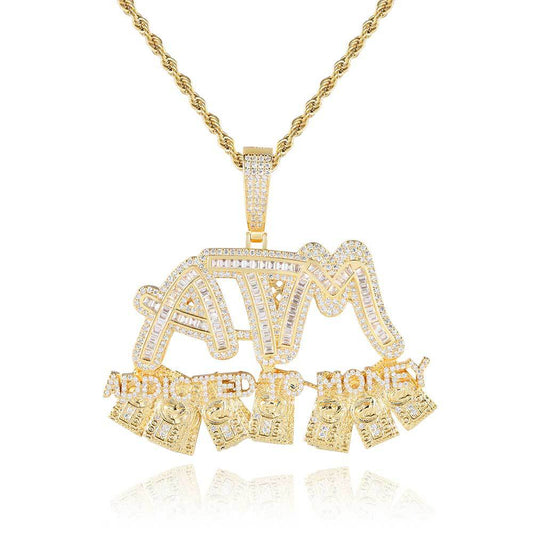 ATM Custom Letter Pendant Necklace – Iced Out Initial Necklace, Retro Hip Hop Zircon Jewelry