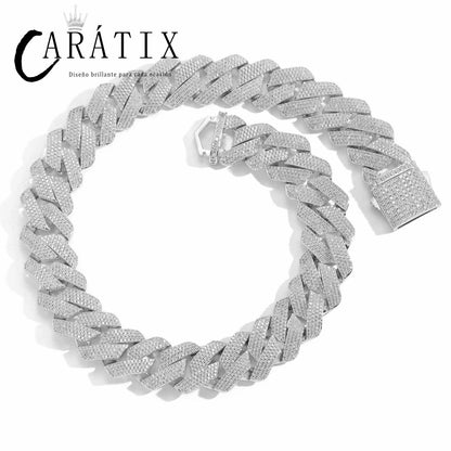 CARÁTIX 22mm Rhombus 4-Row Cuban Link Chain Necklace – Pink & White CZ Iced Out Hip Hop Bling Jewelry for Men | Custom Design