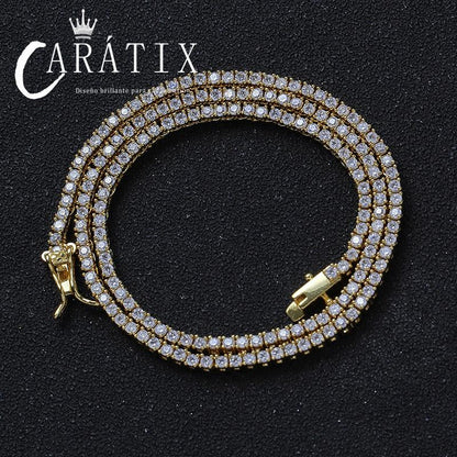 CARÁTIX - 2mm Hip Hop Bling Iced Out 1 Row Square AAA CZ Stone Tennis Link Chain Cubic Zirconia Chokers Necklaces for Men Rapper Jewelry Valentine's Day Gift for Men & Girls & Boys Mothers' Day Gift #Springtok