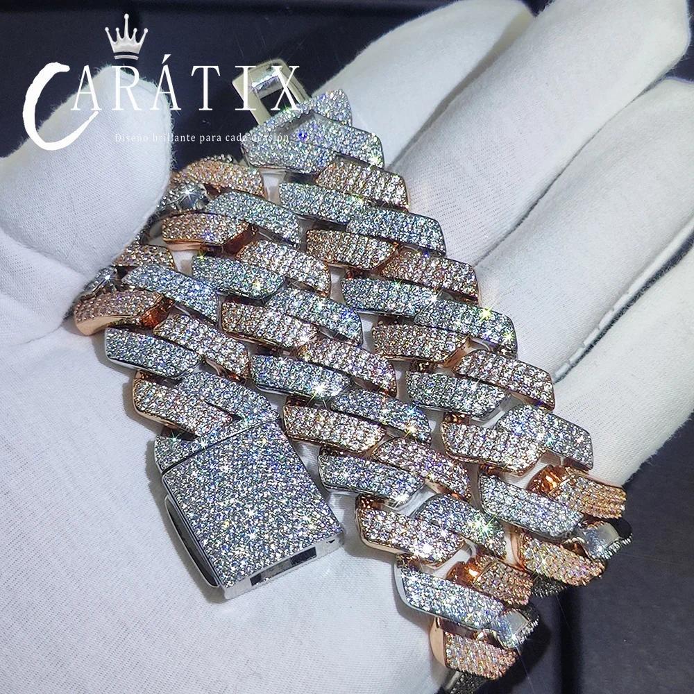 CARÁTIX - 20mm 3 Rows Cuban Chain Necklace Golden Silver Two Color Iced Out CZ Thick Cuban Link Chain Miami Hip Hop Jewelry Valentine's Day Gift for Men & Girls & Boys Mothers' Day Gift #Springtok