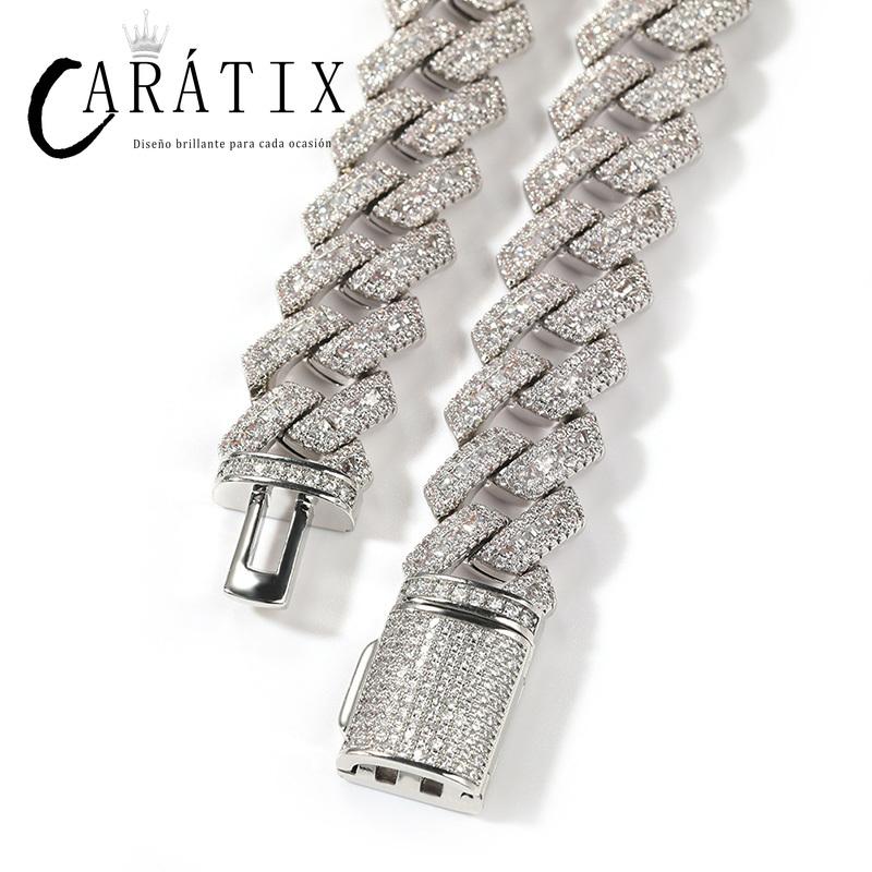 CARÁTIX 17mm Iced Out Cuban Link Chain Necklace – 5A CZ Claw Inlay Hip Hop Bling Jewelry for Men | Rapper Gift