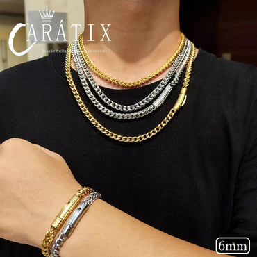 CARÁTIX - Hip Hop Stainless Steel PVD Plated Franco Chain 6MM Polishing Clasp Necklace Stainless Steel  Bracelet Women Mens Jewelry Valentine's Day Gift for Men & Girls & Boys Mothers' Day Gift #Springtok