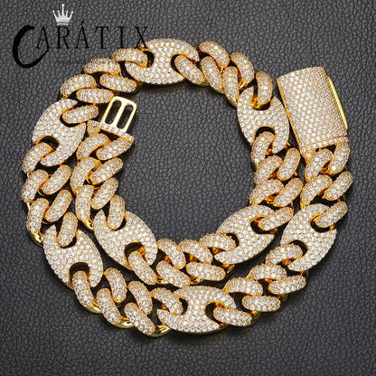 CARÁTIX - 20mm wide Hip Hop 5A+ CZ Stone Paved Bling Iced Out Solid Coffee Bean Cuban Miami Link Chain Necklaces for Men Rapper Jewelry Valentine's Day Gift for Men & Girls & Boys Mothers' Day Gift #Springtok