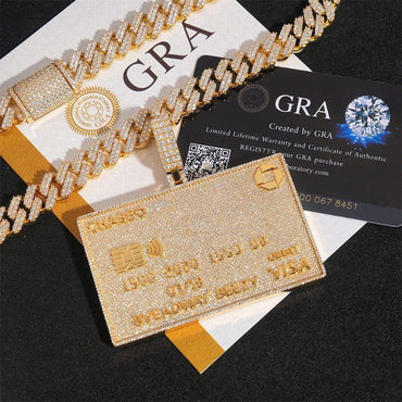 3-Inch Credit Card Pendant – 925 Sterling Silver Moissanite Iced-Out Hip Hop Statement Jewelry - CaratixJewelry