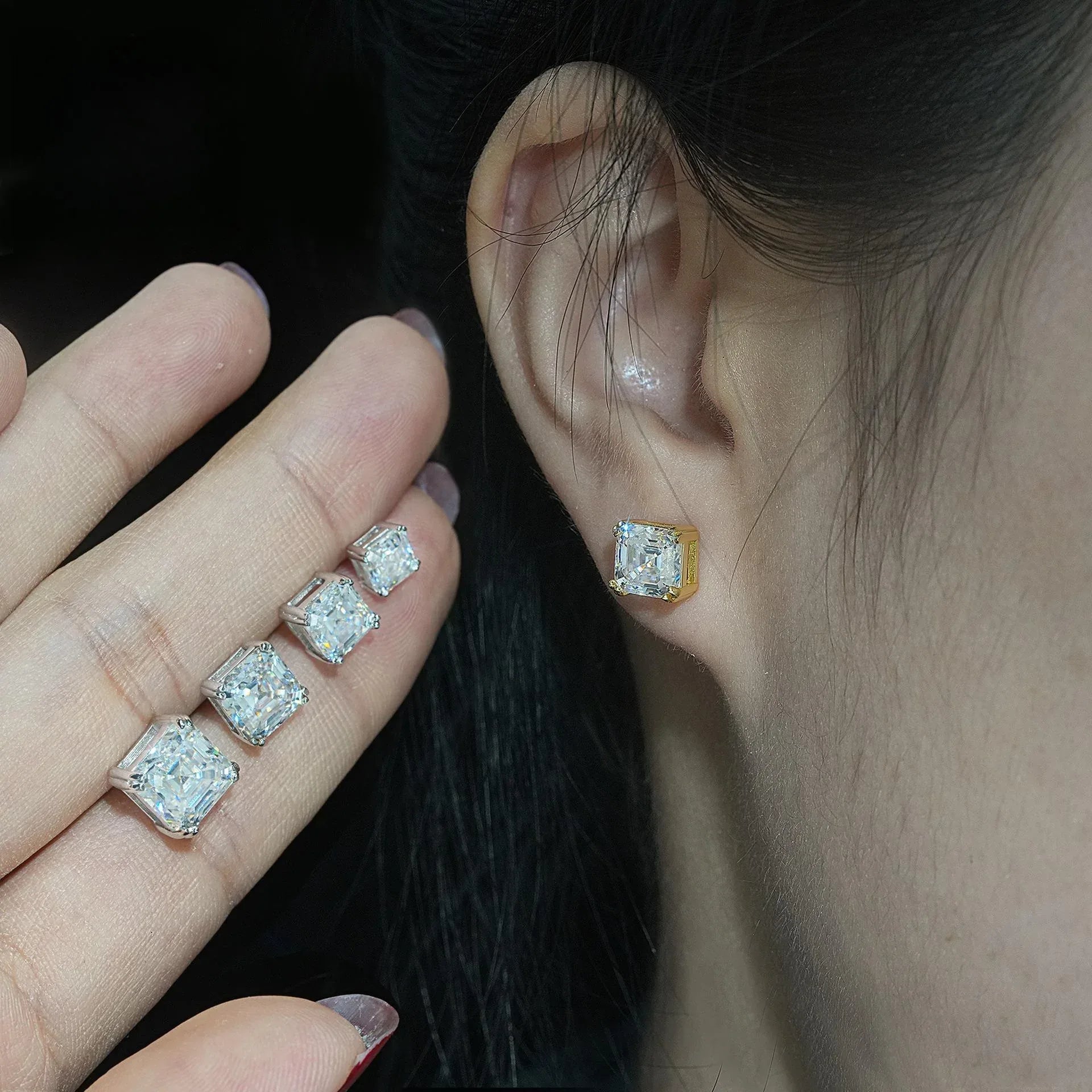 VVS 925 Silver Moissanite Tower Cut Stud Earrings Unisex - CaratixJewelry