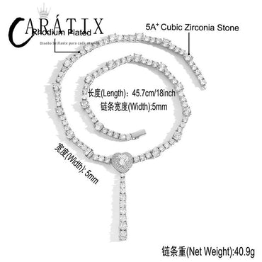 CARÁTIX Heart Tennis Chain | 5A+ CZ Iced Out Hip Hop Choker Necklace for Men & Women