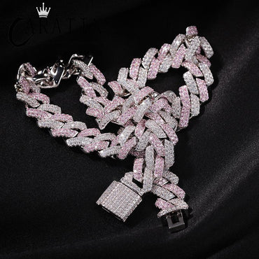 CARÁTIX Two-Tone Pink & White Cuban Link Chain Necklace – AAA CZ Iced Out Hip Hop Bling Jewelry for Men & Women | Rapper Gift